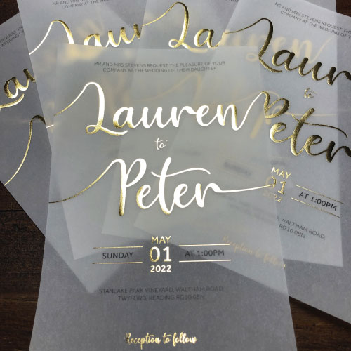 Vellum 200gsm Wedding Invitation Gold Foil